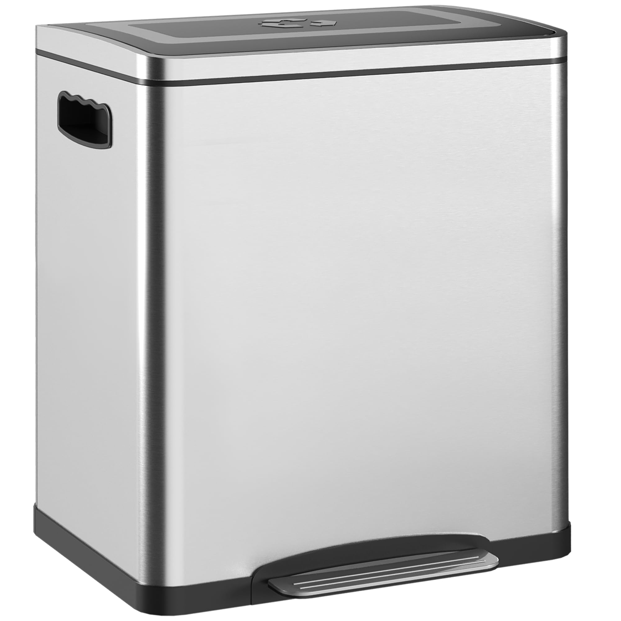 HOMCOM Bidone Spazzatura a 2 Sezioni 15L a Pedale 40x34.8x47.5 cm Argento | Coperchio a Chiusura Morbida, Cestino Immondizia, Acciaio Inox e PP
