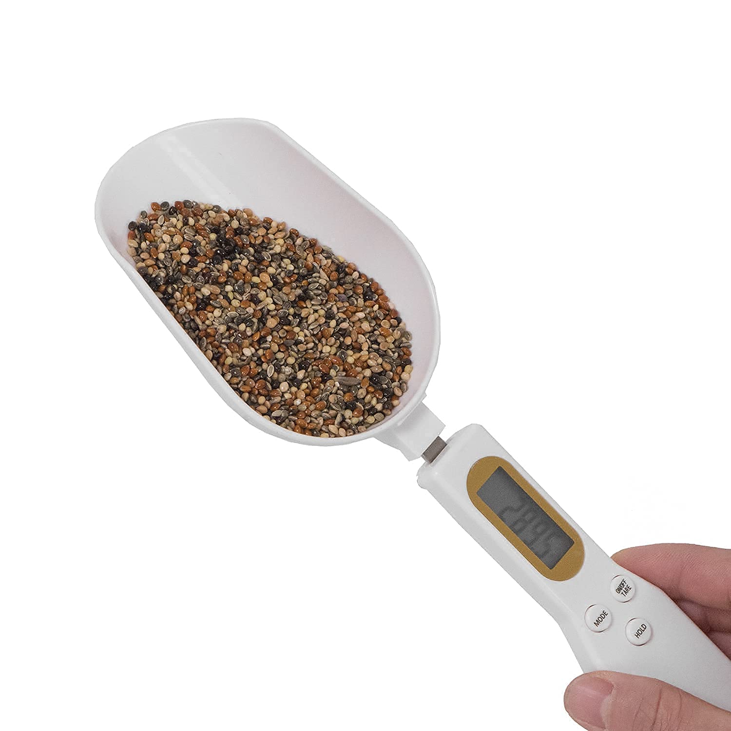 Plastic Electronic Kitchen Digital Measuring Spoon Scales - Accurate Teaspoon Scale Weighing in Grams and Oz - LCD Display, Gift for Bakers and Cooks, 500 G, White