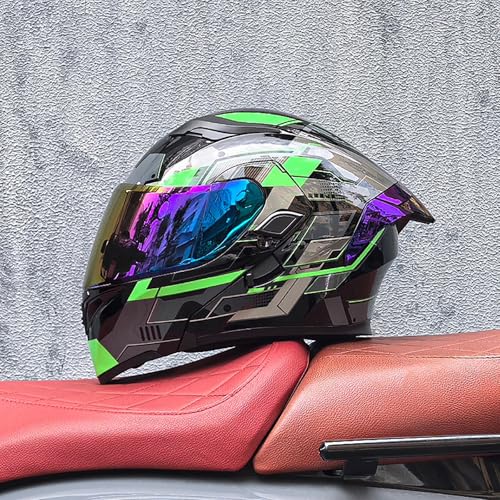 Casco Modular Motocicleta, Casco Integral Abatible Homologado Dot, para Adultos Hombres Y Mujeres, para Ciudad Y Turismo En Cualquier Época del Año,Green3-3x_l (63_64)