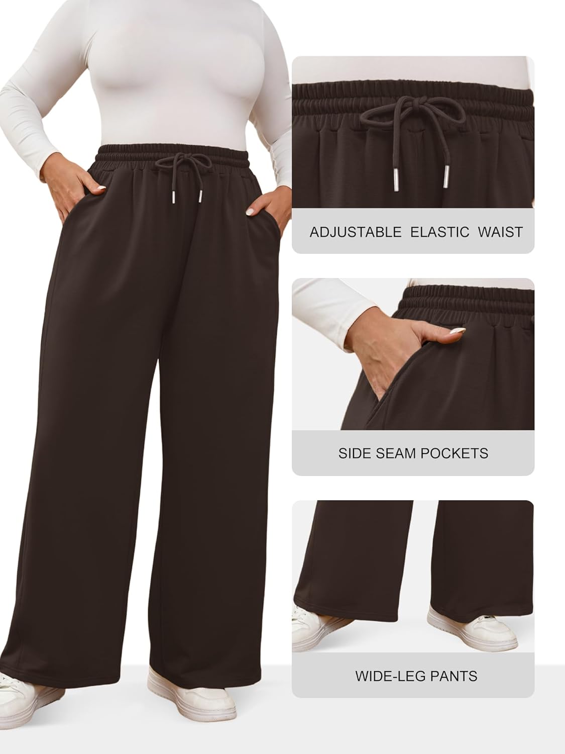 MK Shop Limited Plus Size Wide Leg Pants for Women Yoga Sweatpants Lounge High Waisted Drawstring Baggy Pants with Pockets - Image 3