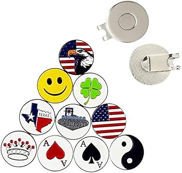 Golf Hat Clip and 10 Golf Ball Markers Dia 24.4 mm