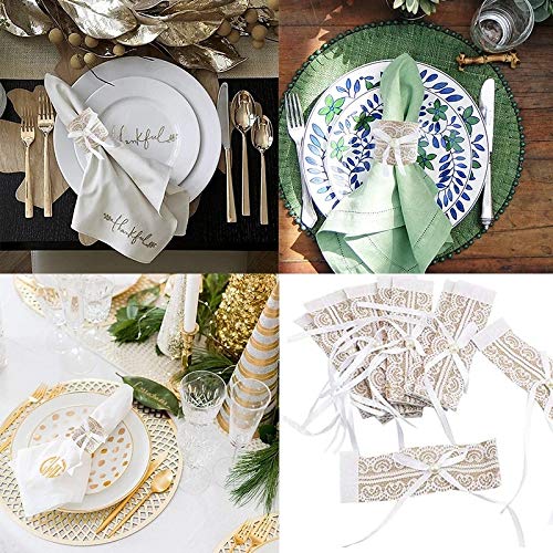 Napkin Ring 10Pcs Vintage Natural Lace Linen Roll Handmade Burlap Ribbon Napkin Ring Wedding Party Decoration #TOP3