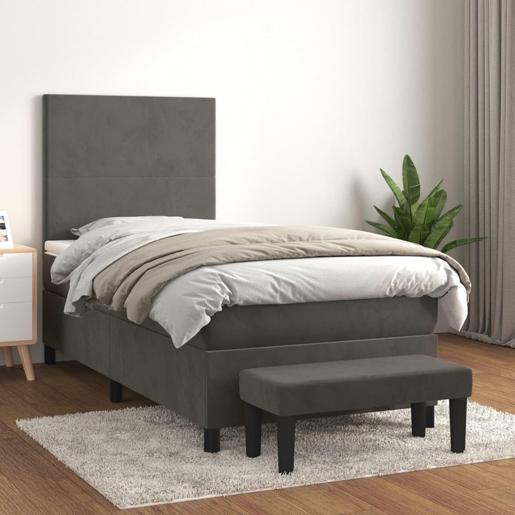 Samt verstellbares Kopfteil Boxspringbett Grau 90x190 cm