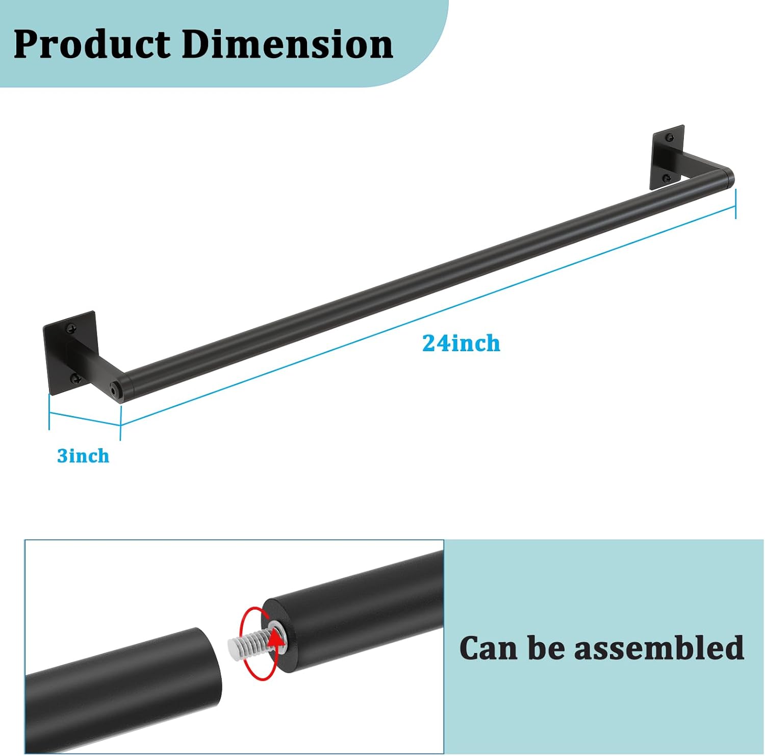 2 Packs 24 Inch Bathroom Towel Bar, Matte Black Towel Racks for Bathroom, JIAPAIDUO Bathroom Towel Rack Wall Mounted, Bath Hand Towel Holder Organizer, Modern Home Decor Towel Rod - Image 2