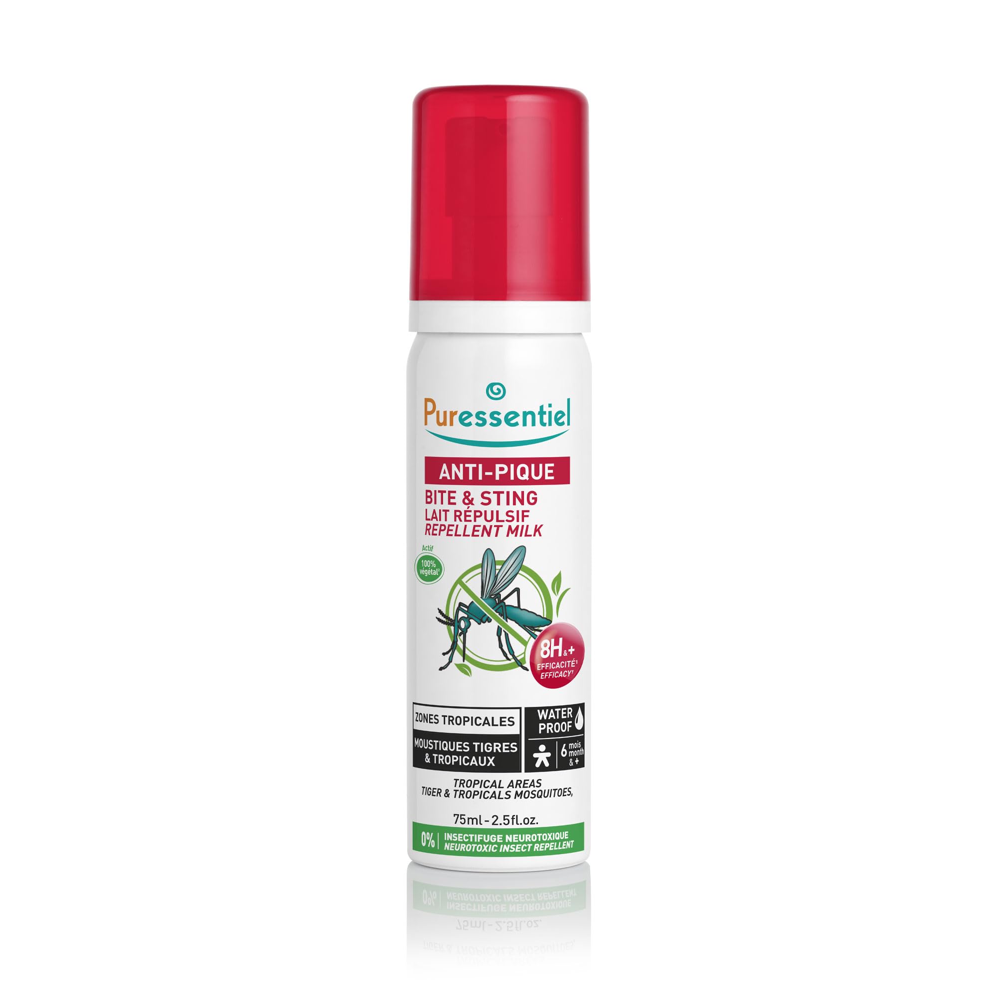 Puressentiel – Bite & Sting Waterproof Repellent Milky Lotion - Tropical Areas - Body and face – 100% Natural Origin Formula Including citronella – 8-Hour Efficacy - 75 ml