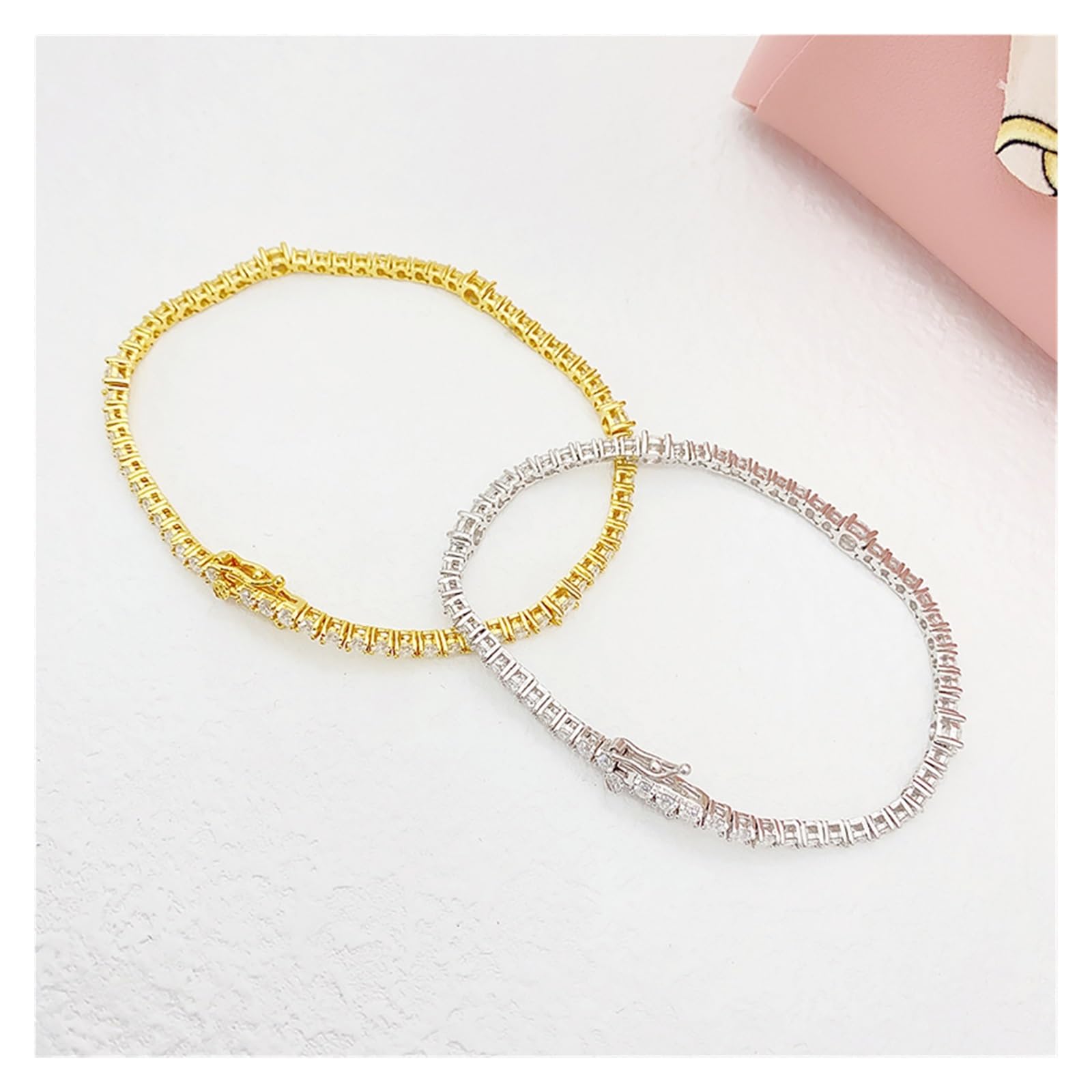 LYGBAOFUL Armband-Armband mit Moissanit-Tennisarmband, 14 Karat vergoldet, Ins D Vvs1, Moissanit-Diamant-Handarmband, 925er Silber, Damen-Pass-Tester (weiß vergoldet, 20,3 cm)
