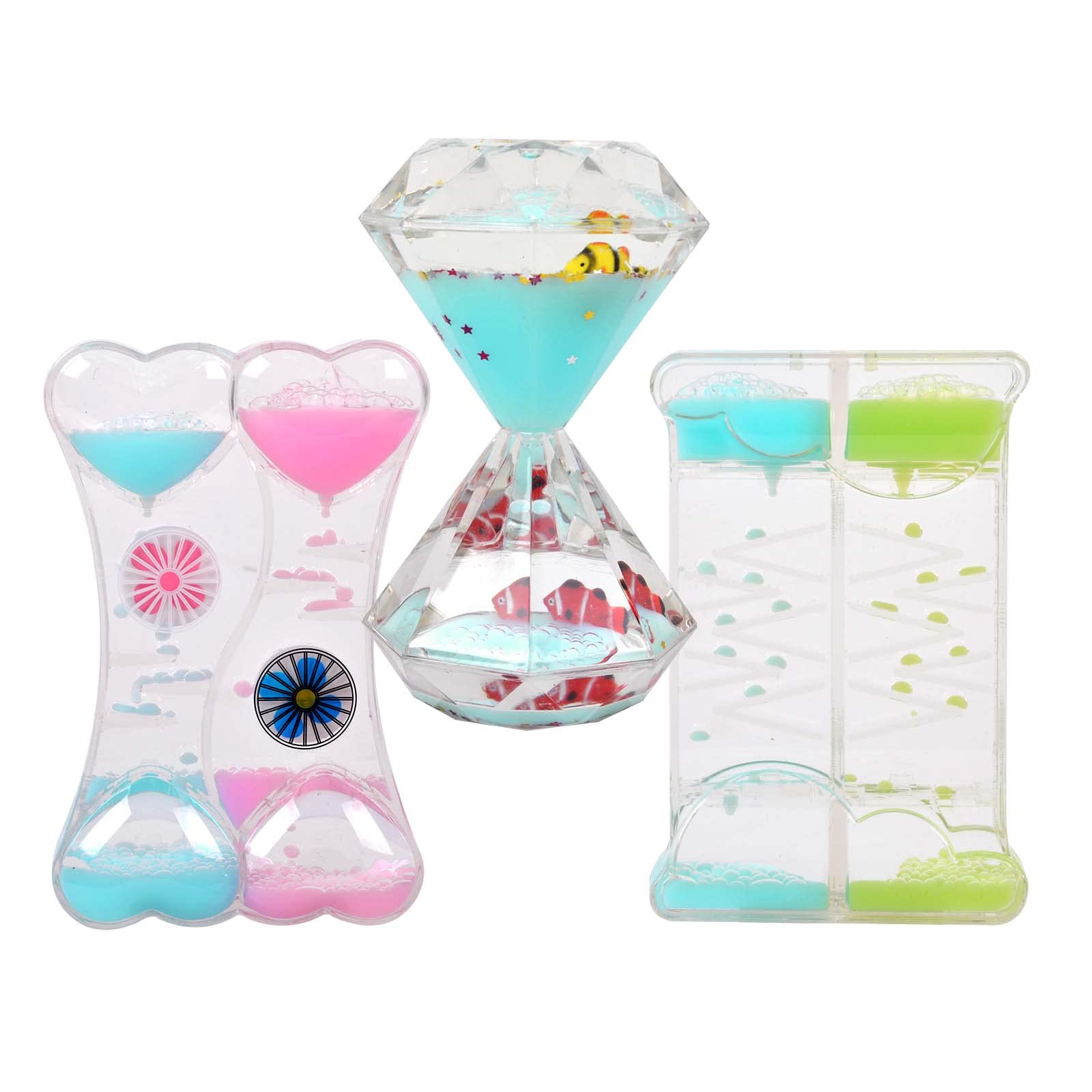 Sensory Liquid Motion Bubble Timer for Relaxation, 3PCS Hourglass Toy Visual Timer Liquid Motion Bubbler Calming Office Desk Decor for Kids and Adults, Cream Series- Green & Blue