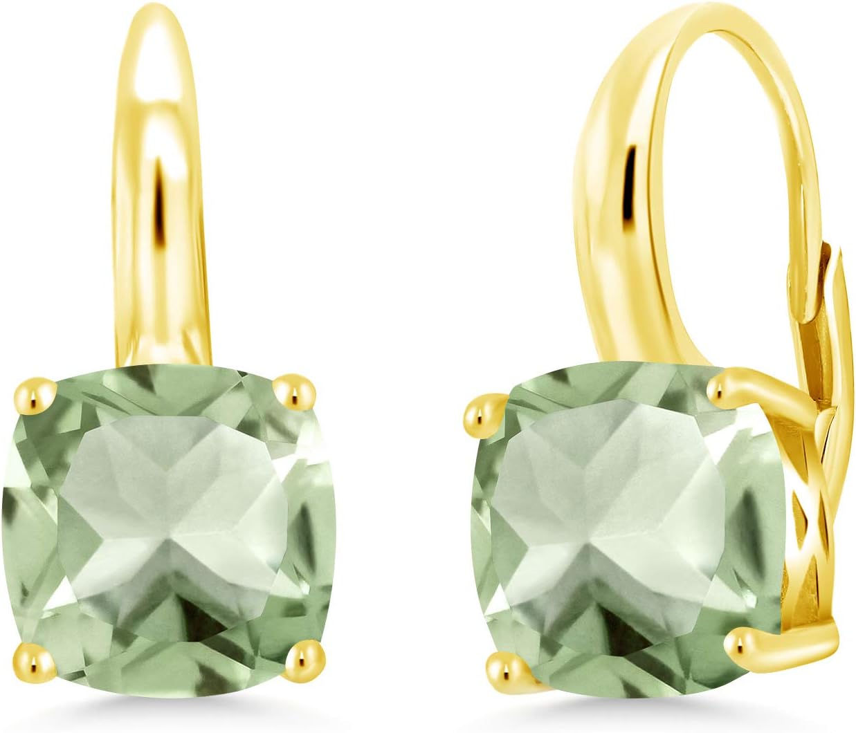 Gem Stone King 4-6 Cttw Gemstone Birthstone Leverback Dangle Earrings for Women | 18K Yellow Gold Plated Silver | 8MM Cushion Birthstone | Jewelry for Her Mom Wife