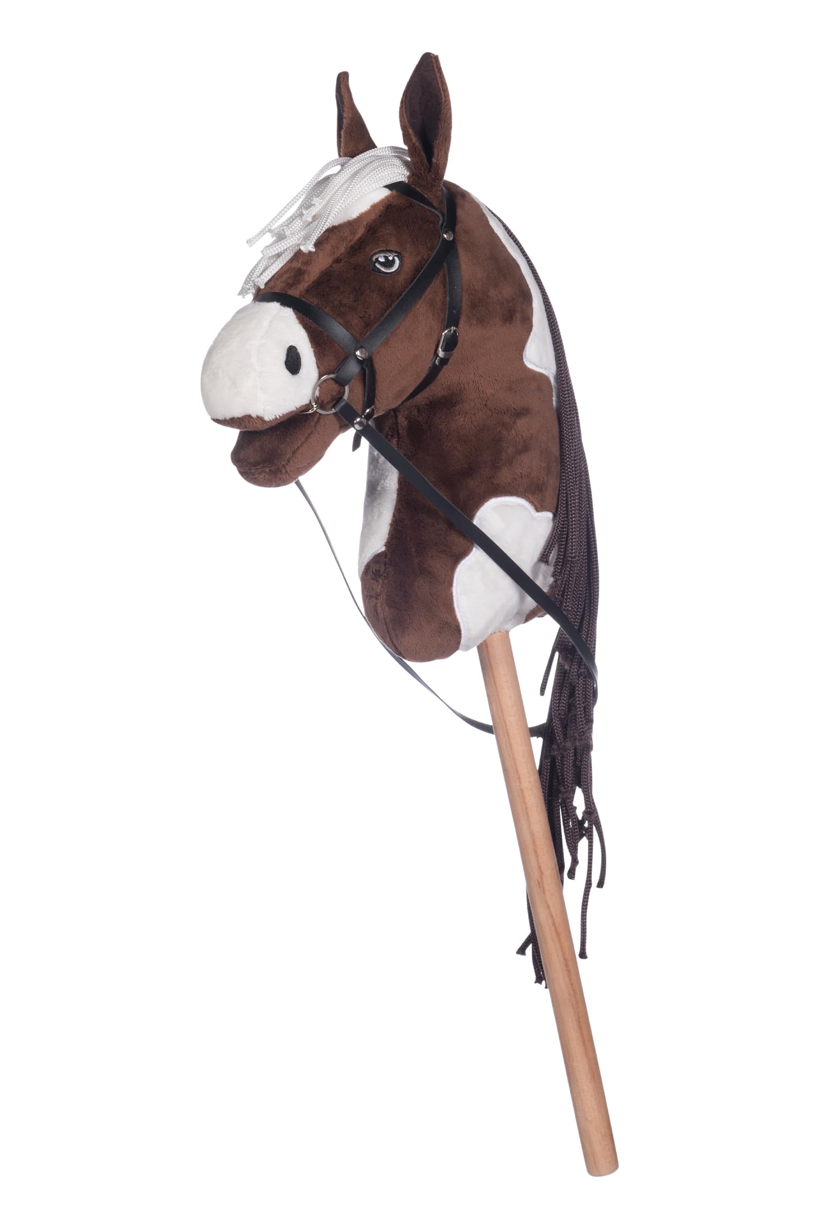 HKM Kids Hobby Horse, Schecke Braun-Weiß, mit Halfter und Führstrick in Rosa, Steckenpferd für Kinder, Pferde Spielzeug