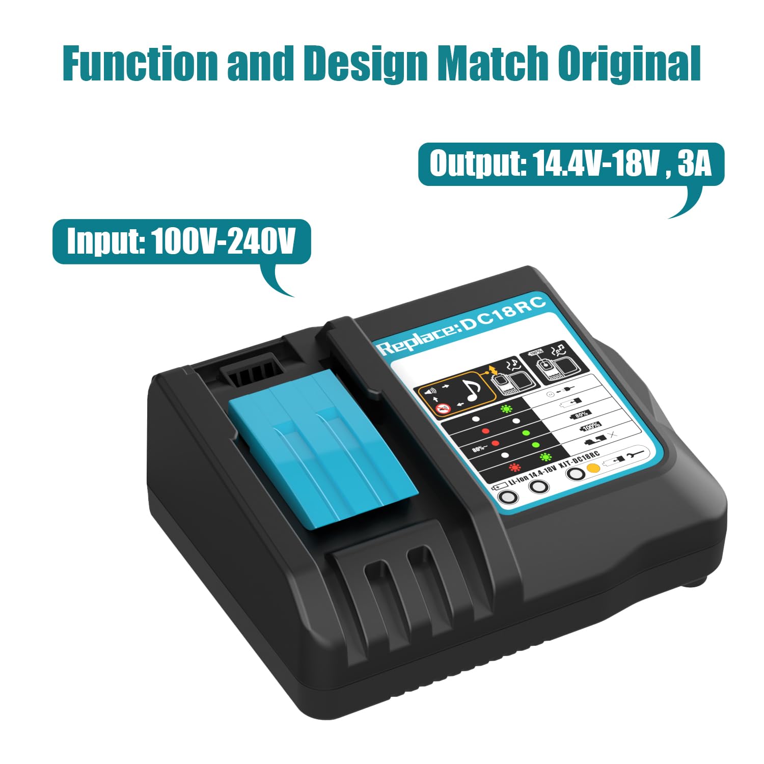 ENERGUP DC18RC 3A Chargeur pour Makita Chargeur 18V Compatible avec 14,4V-18V Batterie BL1850B BL1850 BL1840 BL1830 BL1820 BL1415N BL1430