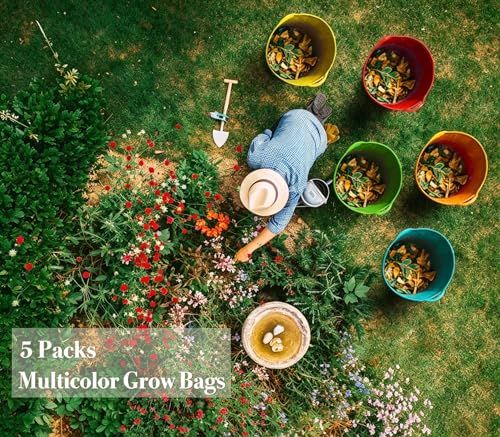 Bolsas de cultivo de plantas en tela colorida para llenar de vida su terraza y huerto urbano 3