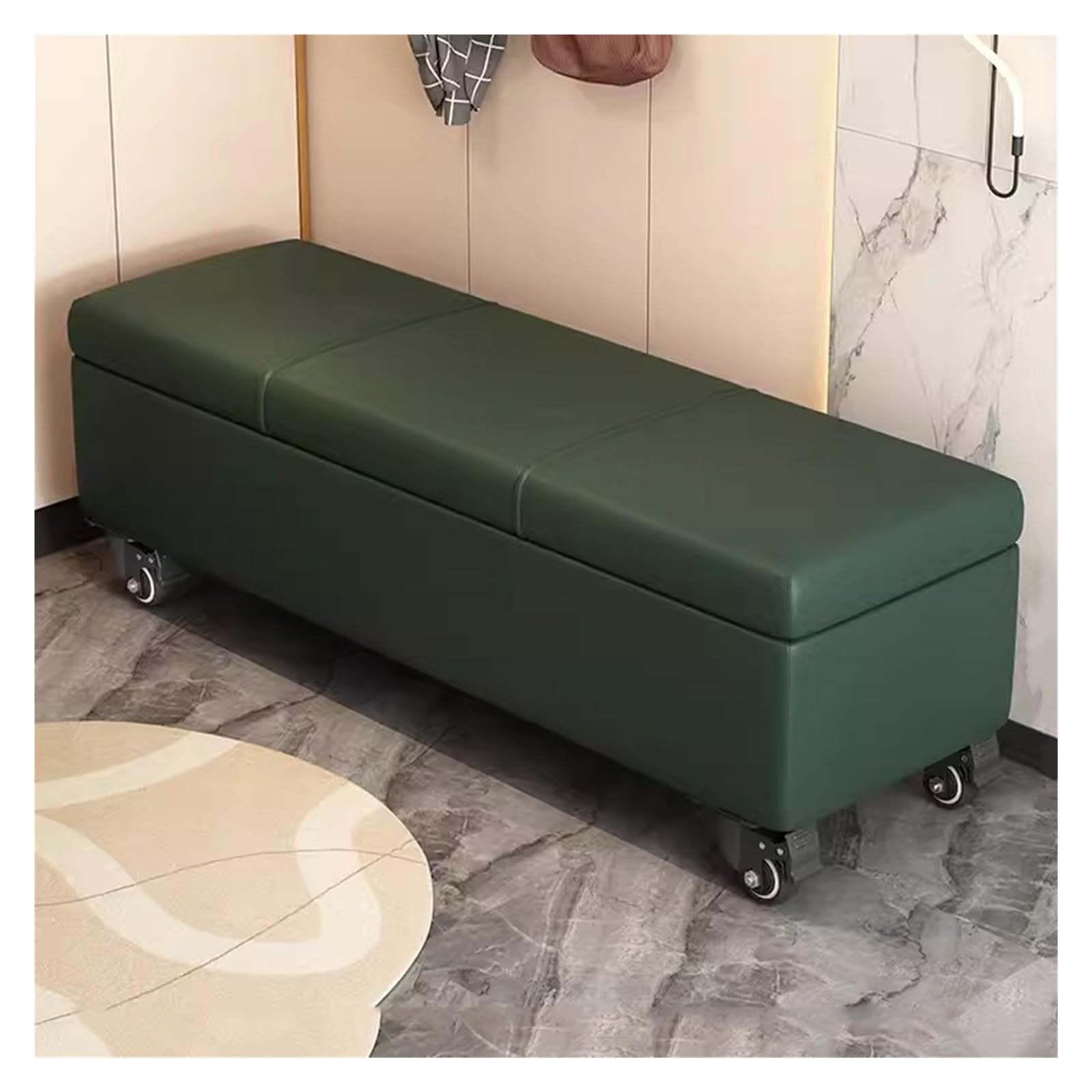 ZHANGshouf Rectangular Storage Ottoman with Hinge Lid for Entryway and Bedroom Extra Long Bench for Living Room Green 60CM