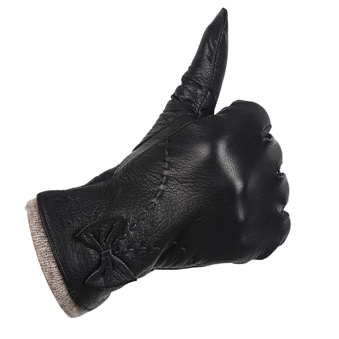 Guanti in pelle invernale per donna Guanti in pelle Guanti da guida antivento per esterni con fodera calda Black 8
