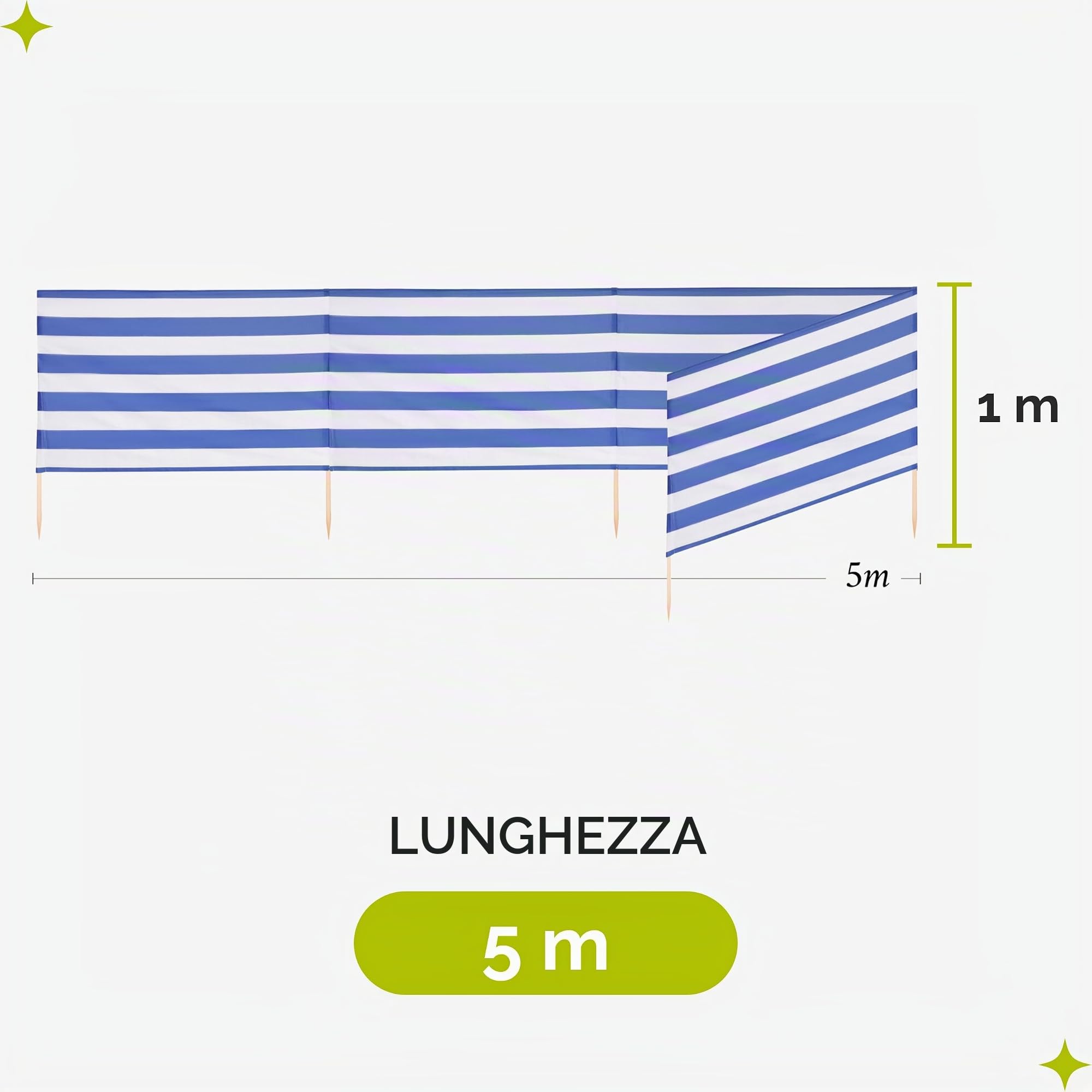 Garronda Paravento da Spiaggia, Protezione dal Vento, Protezione Privacy, Spiaggia, Giardino, paravento 5 m + Martello di Gomma GAEX001