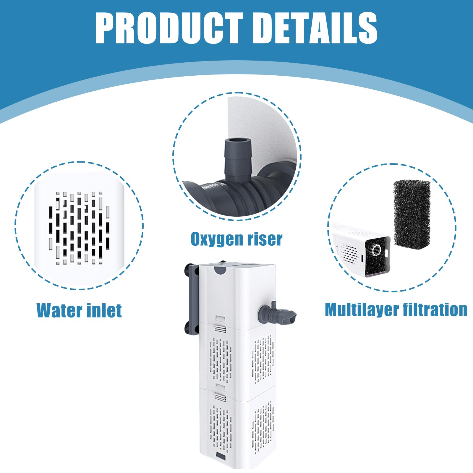 Filtro Per Acquario Asfrode 6W - 500 L/h, Con Spugna, 2 Uscite, Silenzioso, Per Vasche 35-80 Litri - Foto 12