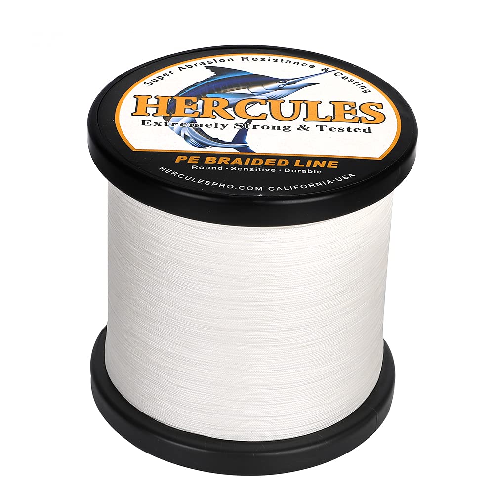 HERCULES Braided Fishing Line 12 Strands, 100-2000m 109-2196 Yards Braid Fish Line, 10lbs-420lbs Test PE Lines for Saltwater Freshwater - White, 20lbs, 100m