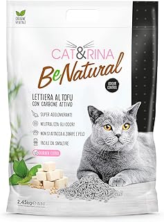 Cat&Rina BeNatural Tofu Katzenstreu, pflanzlich und stark klumpend. Biologisch abbaubar und in der Toilette entsorgbar.Bis zu 30 Tage Gebrauch. Katzenstreu mit Aktivkohle, 5,5l product image