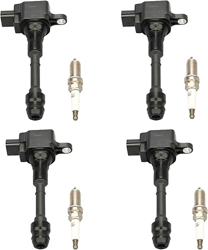 DRIVESTAR Juego de 4 bobinas de encendido y bujías de iridio para Nissan Altima 2004-2006X-Trail 2005-2007Sentra 2002-2006 25L L4