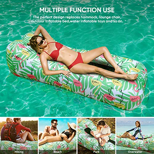 Myuilor Lounger Chair Air Sofa Couch Inflatable Hammock Ergonomic Beach Bed Waterproof Anti-Air Leaking for Camping Hiking Travel Beach Picnic Lakeside, No Pump Required (Green)