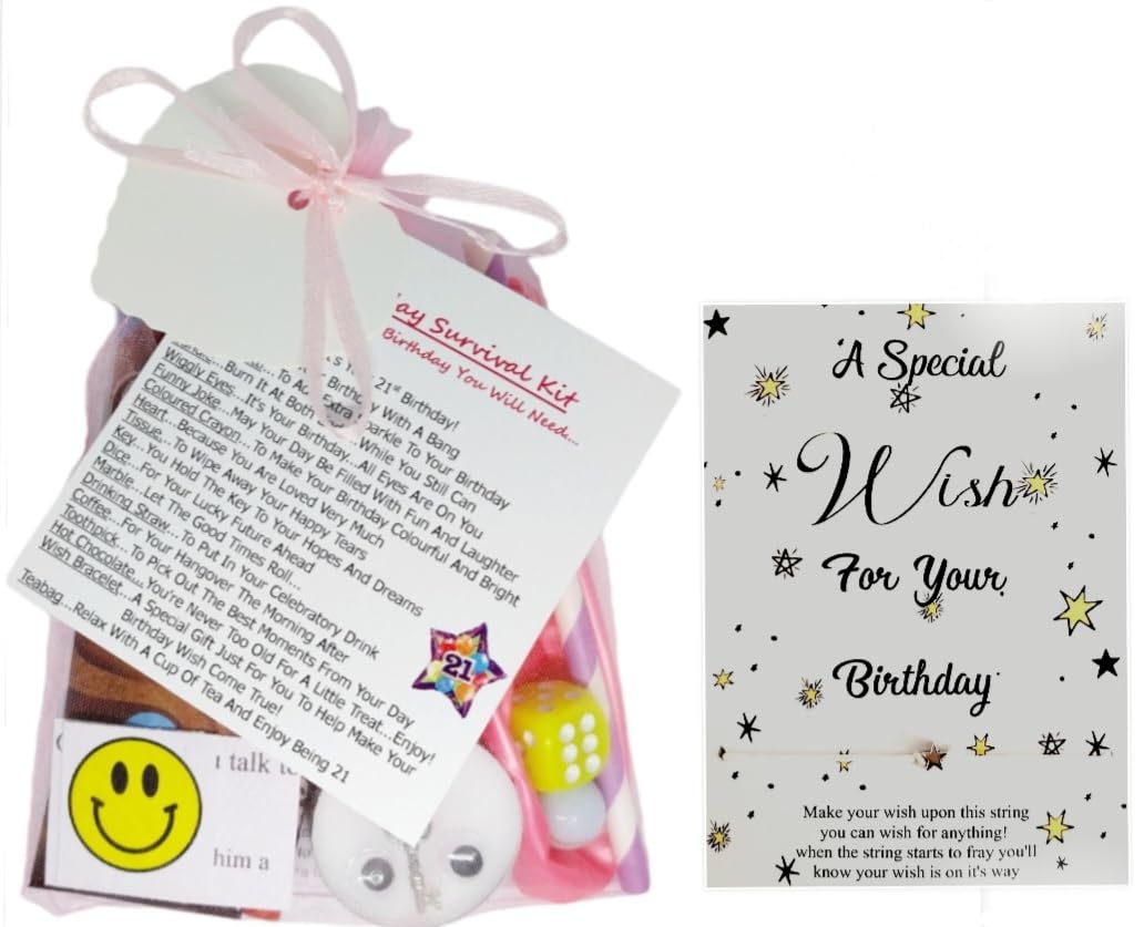 Leia-Marie's Celebration Gifts 21st Birthday Survival Kit Gift A Fun Novelty Present Card Wish Bracelet Included Keepsake For Girl Her Daughter Friend Granddaughter