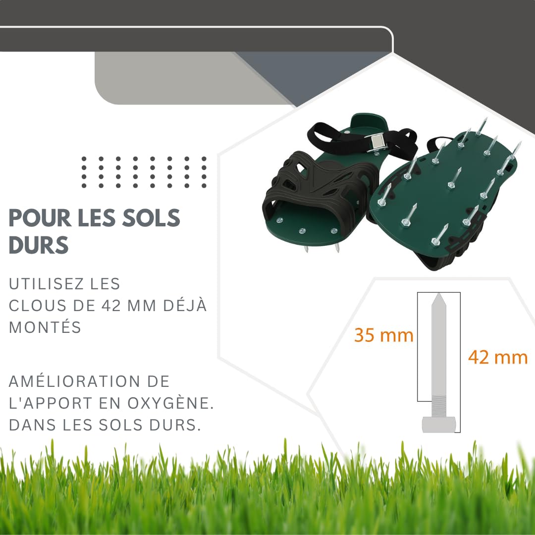Pangolino Chaussures à ongles entièrement assemblés - Clous de 42 mm + clous de 60 mm - Utilisé comme aérateur de pelouse ou comme chaussure de pose de sol - Chaussures à ongles professionnels