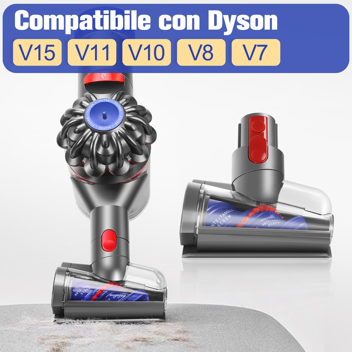 Mini Turbo Spazzola Anti-Groviglio Compatibile con Dyson V7 V8 V10 V11 V15 Aspirapolvere Ideale per la Pulizia di Divani, Materassi, Letti per Animali e Scale