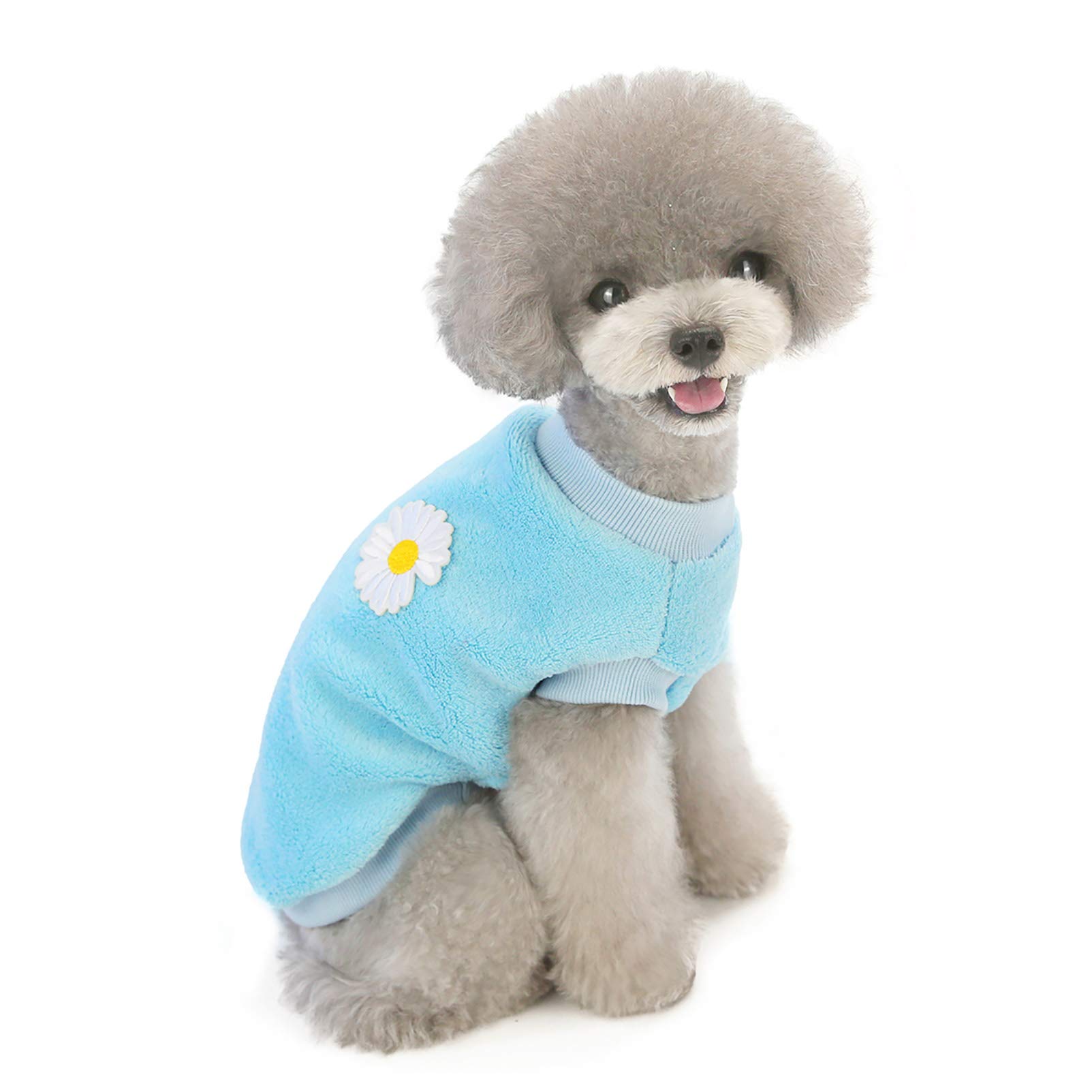 SMALLLEE_LUCKY_STORE Pet Fleece Jumper for Small Dogs Cat Girl Boy Cozy Soft Pullover Sweater Shirt Sweatshirts Warm Winter Coat Puppy Yokie Chihuahua Clothes Flower Pattern,Blue,Size S - Image 2
