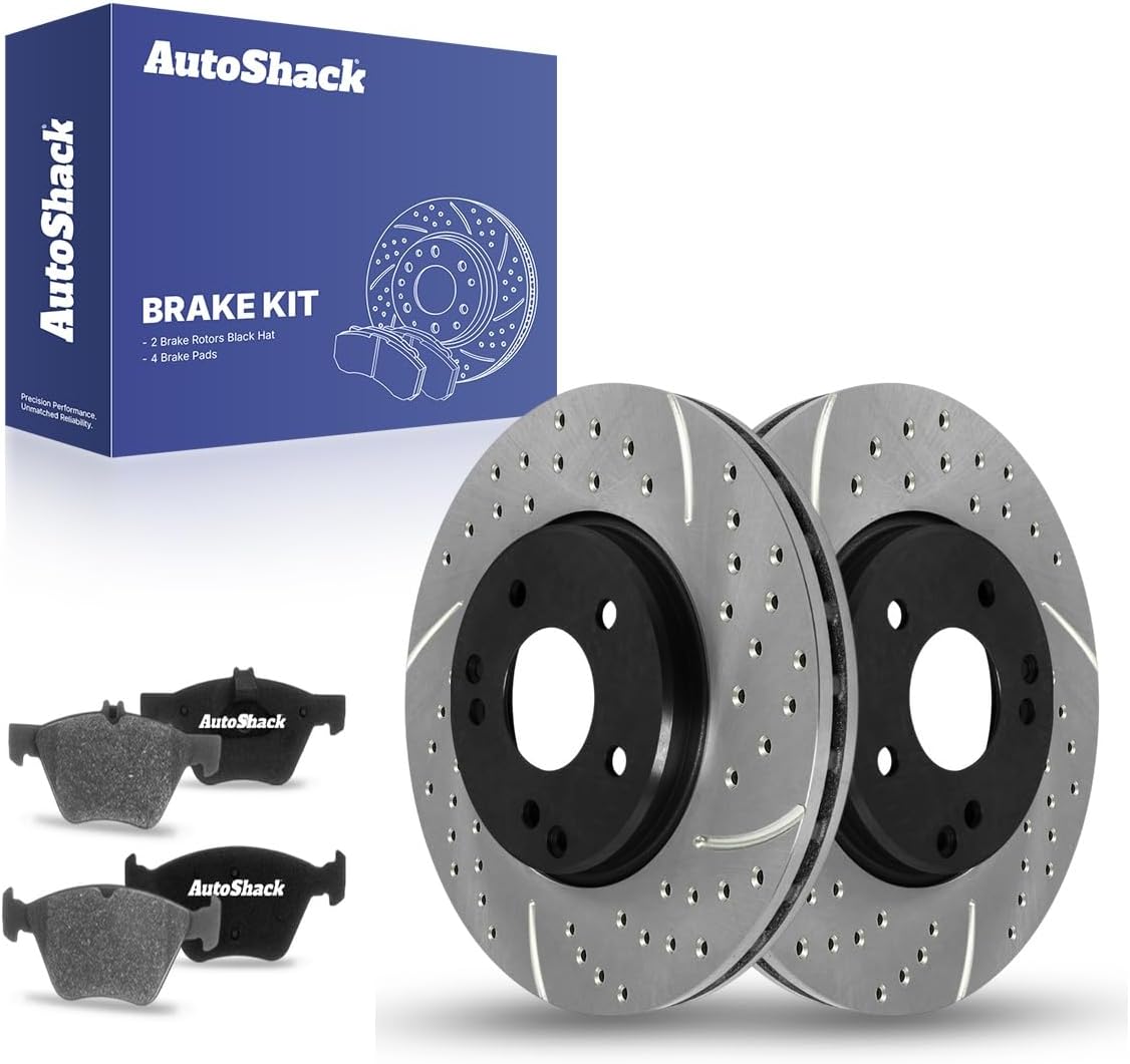 AutoShack Front Brake Rotors & Ceramic Pads for Mercedes-Benz & Chrysler, E320 1996-2003 Crossfire 2004-2008, RWD L6 3.2L V6 3.2L - E-Coated Drilled & Slotted - ShadowGuard - 11.8" (299.8 mm), 5-Lug