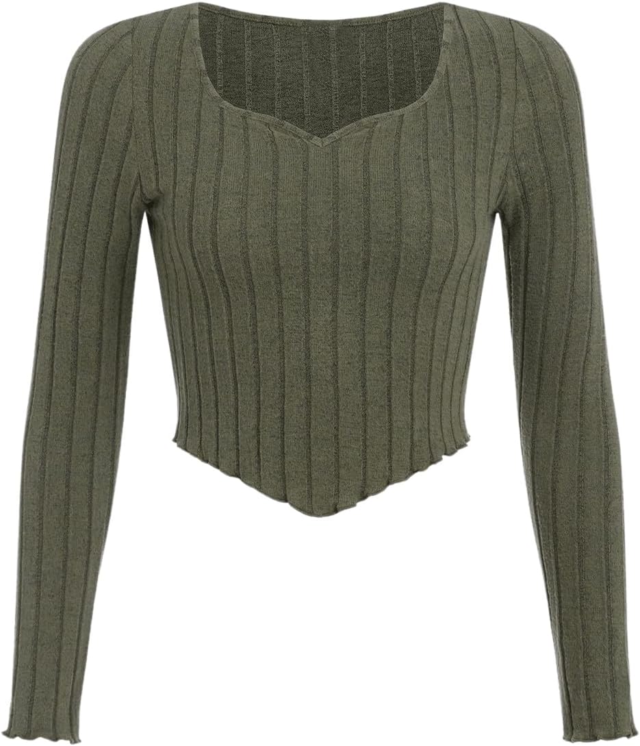 SOLY HUX Girl’s Long Sleeve Cute Crop Tops Sweetheart Neck Asymmetrical Tight T Shirts Fitted Tees