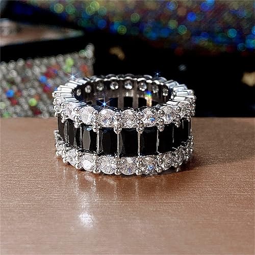 Miniatura 2 de Encantador anillo de plata 925 con diamantes completos de ónix negro brillante, corte cuadrado, circonita cúbica, anillos de compromiso de