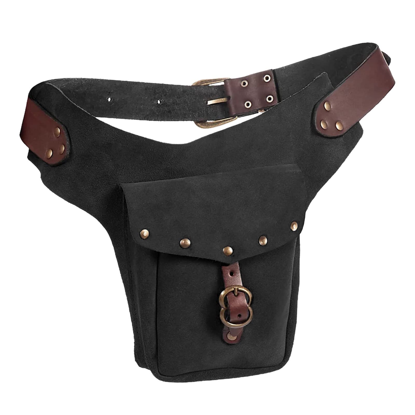 Drop Leg Bag Outdoor Waist Pack Vintage Medieval Waistpack Bag Leather Small Purse Leather Sporting Riding Hip Fanny Waist Small Womens Packs Waist Pack (Black, One Size)