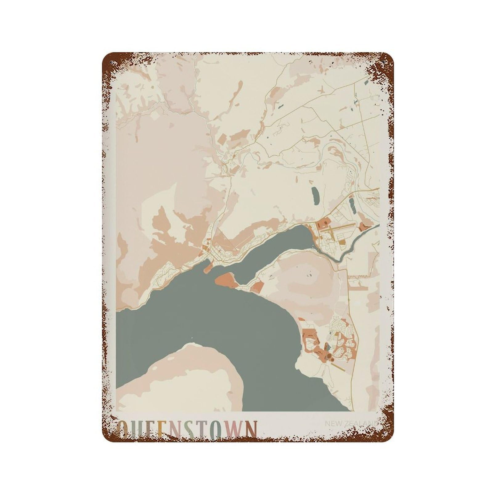 xiaoxiaoshen Queenstown Map New Zealand Boho Wall Decor Art Metal Tin Poster Modern Home Decor Art Home Bar Shop Decorations Vintage Sign 40x30cm