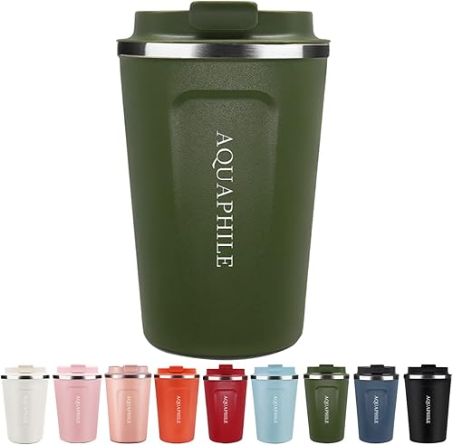 Miniatura 1 de AQUAPHILE Taza de café reutilizable, taza de café de viaje con tapa a prueba de fugas, taza térmica de doble pared, vaso de café portátil de acero
