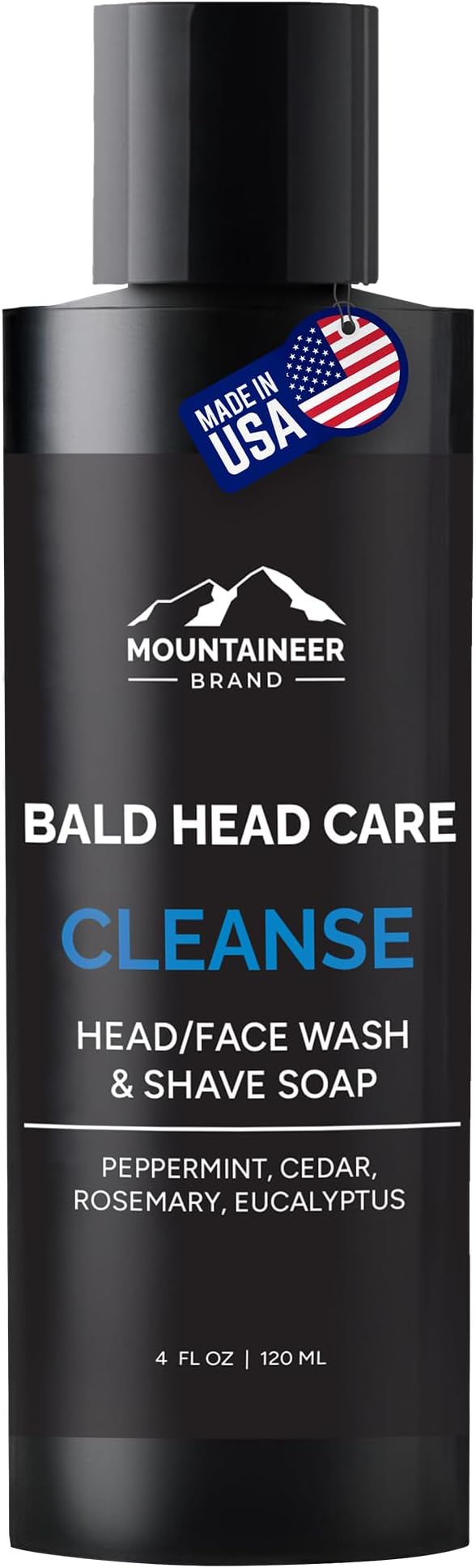 Mountaineer Brand Natural Bald Head Shampoo with Fresh & Natural Scent | Daily Scalp & Face Soap Wash | Bald Head Care for Men | Made in West Virginia | Cleanse | 4oz