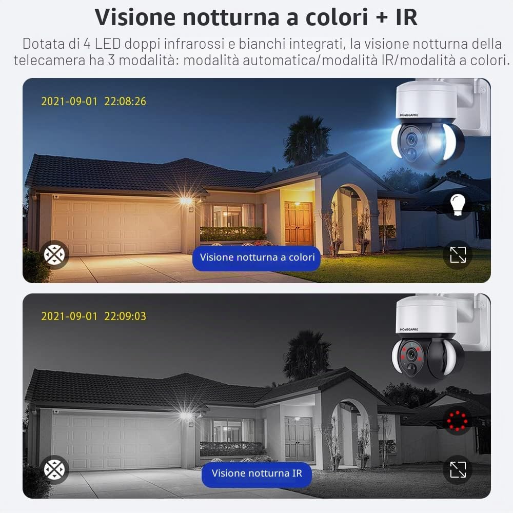 Telecamera Wi-fi Esterno Senza Fili con Pannello Solare, Videocamera Sorveglianza con Batterie da 12000mAh ricaricabile, PIR Rilevamento del movimento umanoide, Audio a 2vie