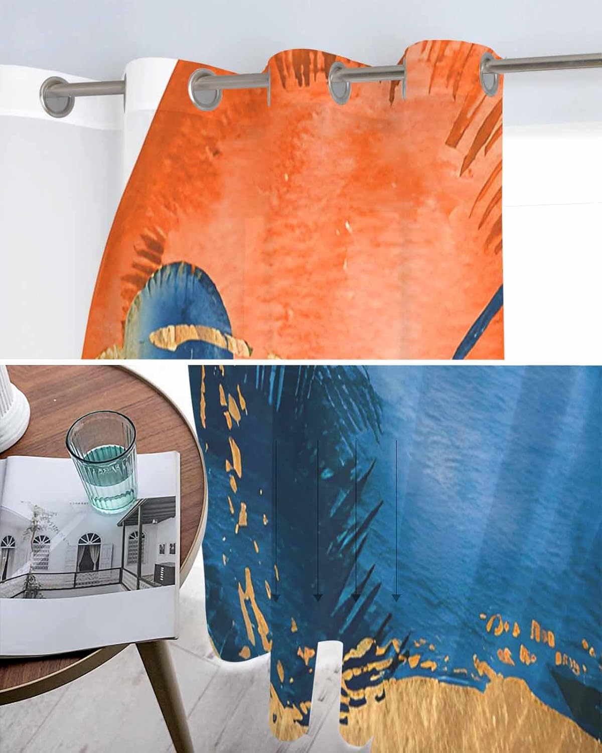 Blue Red Boho Sheer Curtains 63 Inch Length 2 Panels Set for Living Room/Bedroom, Middle Century Modern Geometric Abstract Art Kitchen Curtains Grommet Semi Drapes Window Treatments 42"x63"x2