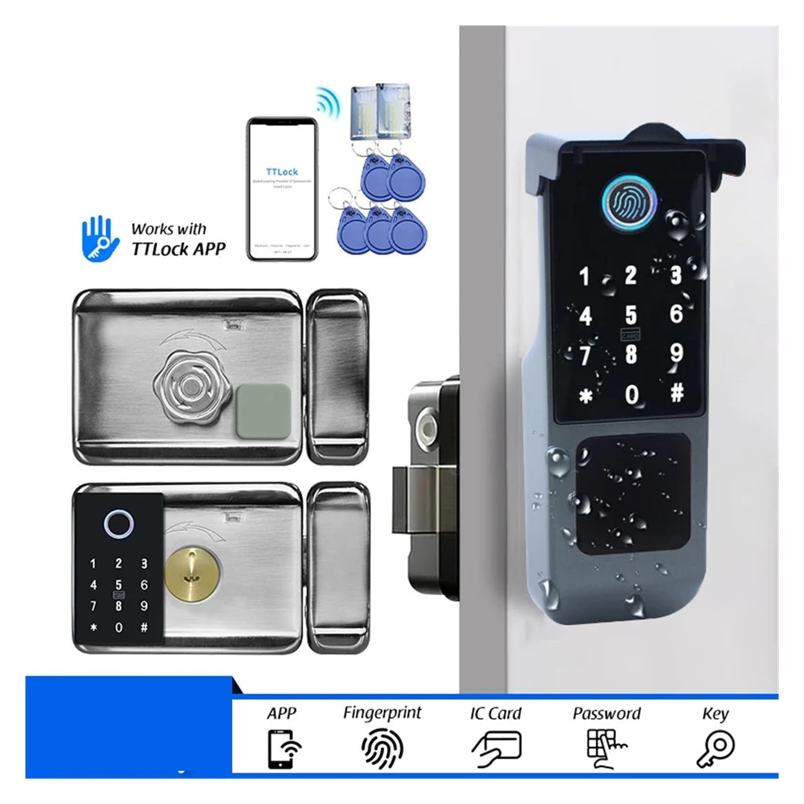 Puerta exterior inteligente con huella dactilar de doble | Cerradura de puerta exterior impermeable, huella digital de doble cara, código(APP BLE)