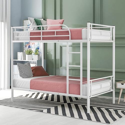 Miniatura 3 de HoRunzelin Twin Over Twin Heavy Duty Metal Bunk BedCan Be Divided into 2 Beds for Kids Boys Girls TeensWhite