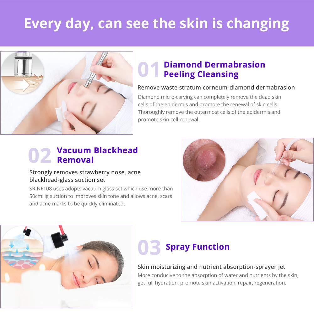 UNOISETION Diamond Microdermabrasion Machine, 3 In 1 Diamond Dermabrasion Machine Professional for Facial Peeling Skin Care, [Suction Power: 67-68 cmHg], Home Microdermabrasion with Spray Bottles : Beauty & Personal Care