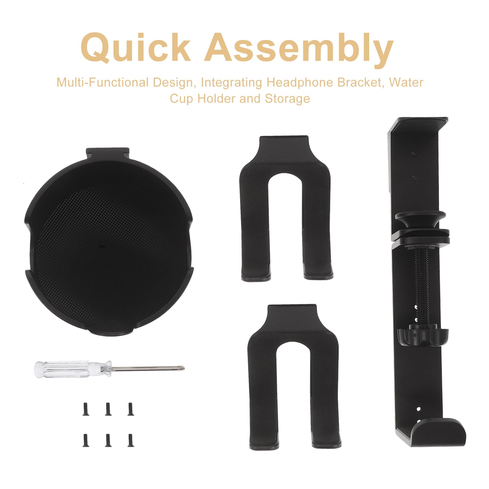 Toddmomy Supporto per Cuffie con Morsetto da Scrivania Nero Multifunzione, Porta Borraccia e Supporto per Controller, Organizer Compatto per Postazioni Gaming e Ufficio