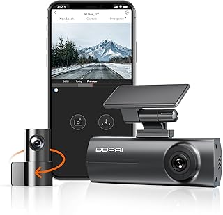 DDPAI Car Dash Cam 1296P+1080P Front and Rear Built-in WiFi G-Sensor with Smart APP Control, Night Vision, WDR, Loop Recor...