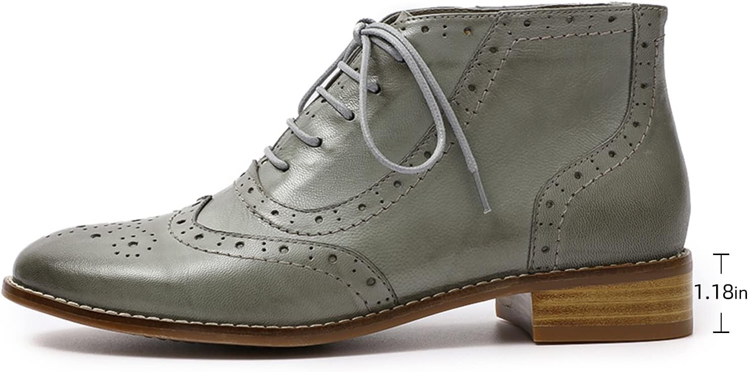 Mona flying Women's Leather Lace-up Wingtip Oxfords Brogue Boots Ankle High Vintage Tie up Booties Ladies Low Heel Short Boots - Image 3