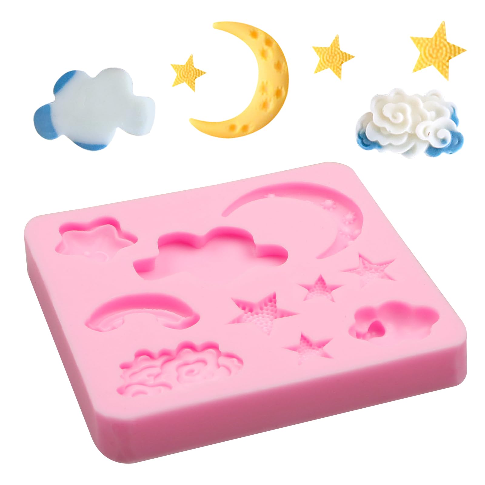 Moldes de silicona para fondant de oso, 5 unidades, molde de chocolate con forma de nubes de estrella y luna para baby shower, molde de cuentas para decoración de pasteles, caramelos, cupcakes