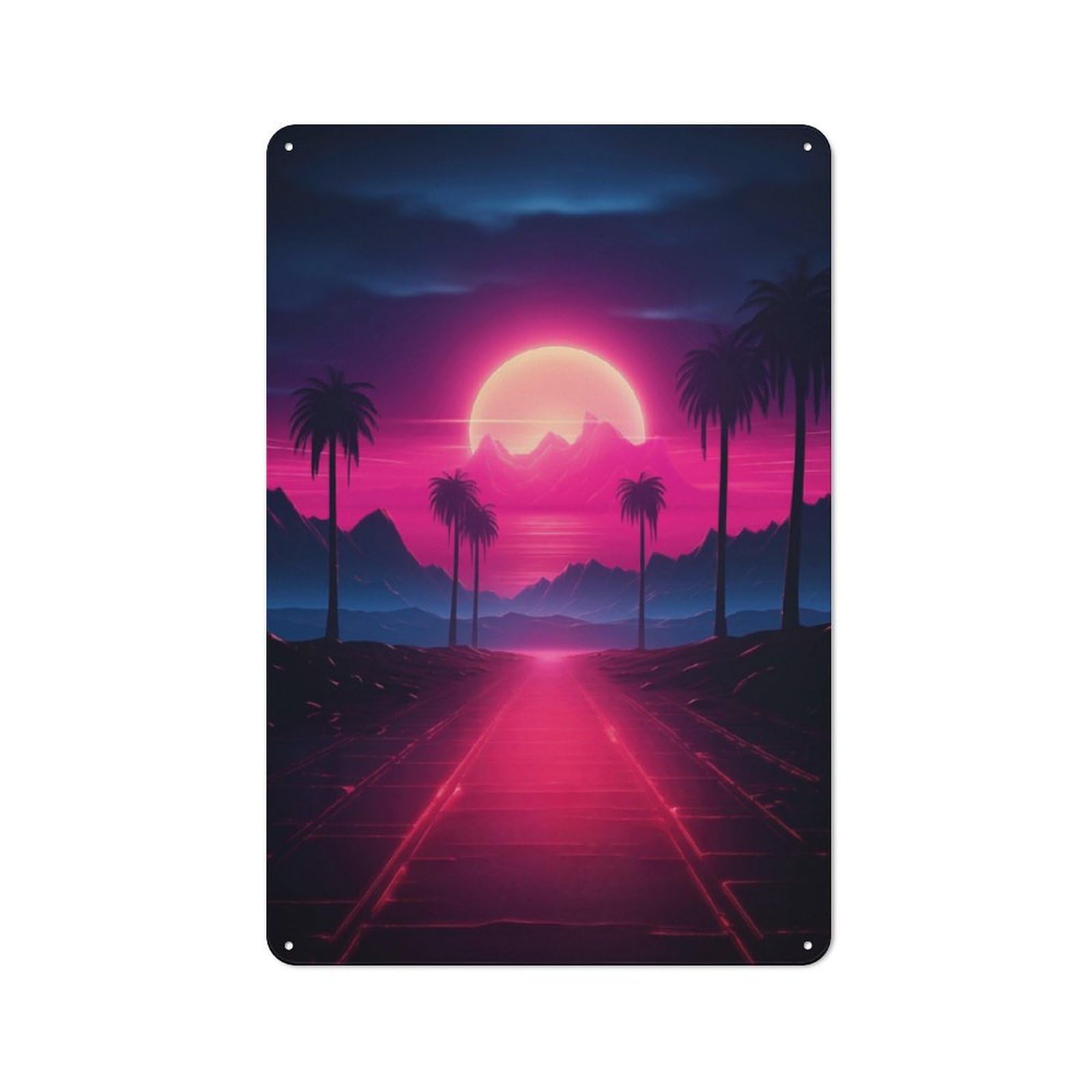 Junmoney Retrofuturistic Sunset Metal Plaque 30X20cm With For Garage Wall, Rustic Decor, For Winter Interiors And Metal Sign Collectors