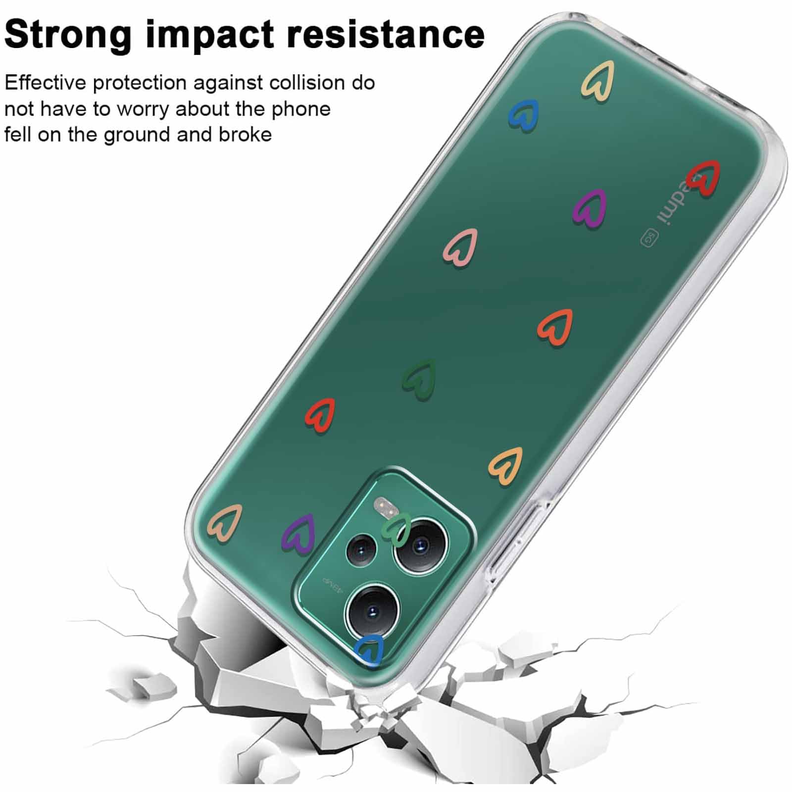 Yoedge 2x Cover Per Xiaomi Redmi Note 12 5G, Custodia Trasparente Con Disegno Cuori Aesthetic, TPU Morbido, Antigraffio, Per Ragazza
