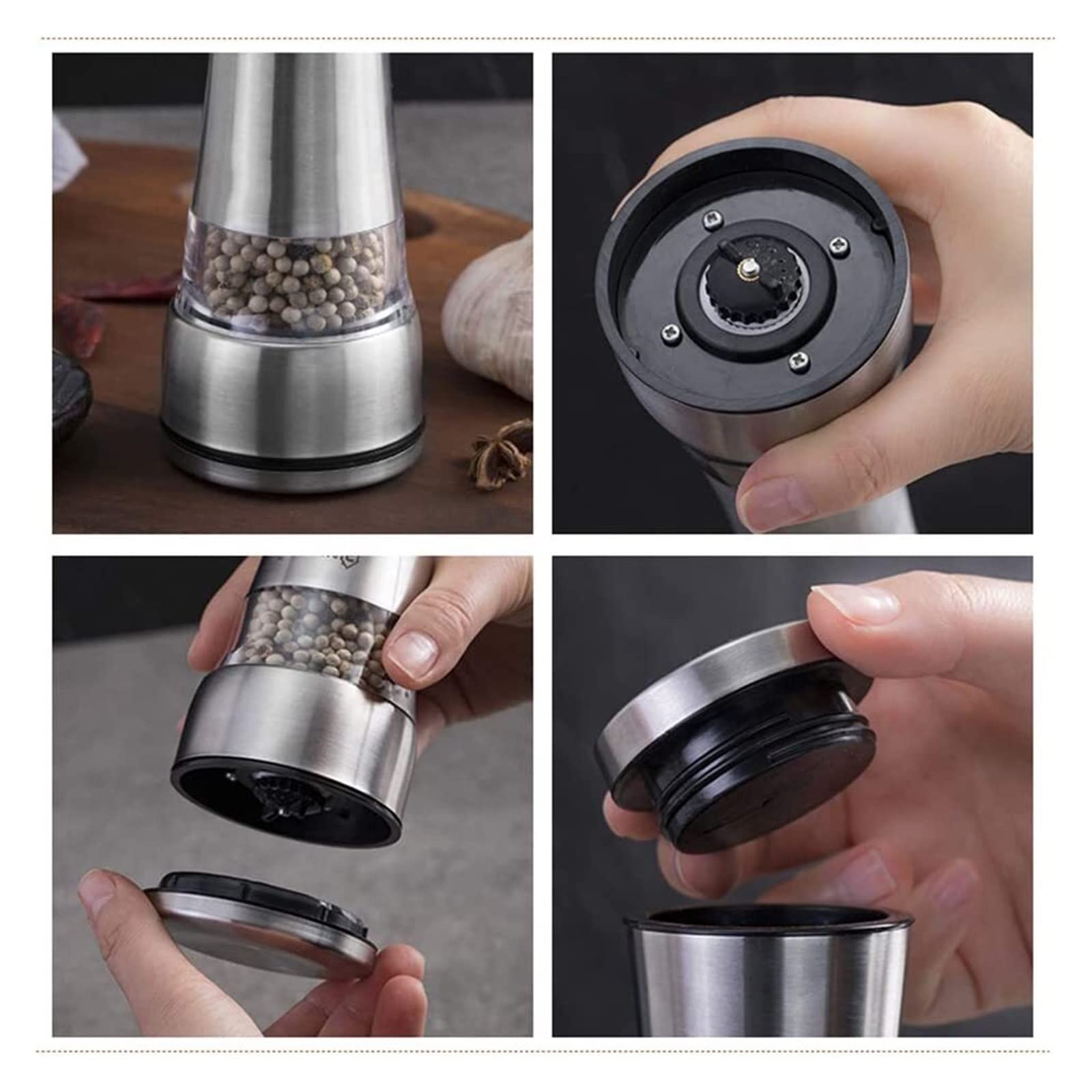 Macina Pepe Macina Sale Macinapepe Set Di 2 Macinasale E Pepe, Macinacaffè Manuale Ricaricabile Per Sale Marino E Pepe Nero In Grani Macina Sale E Pepe