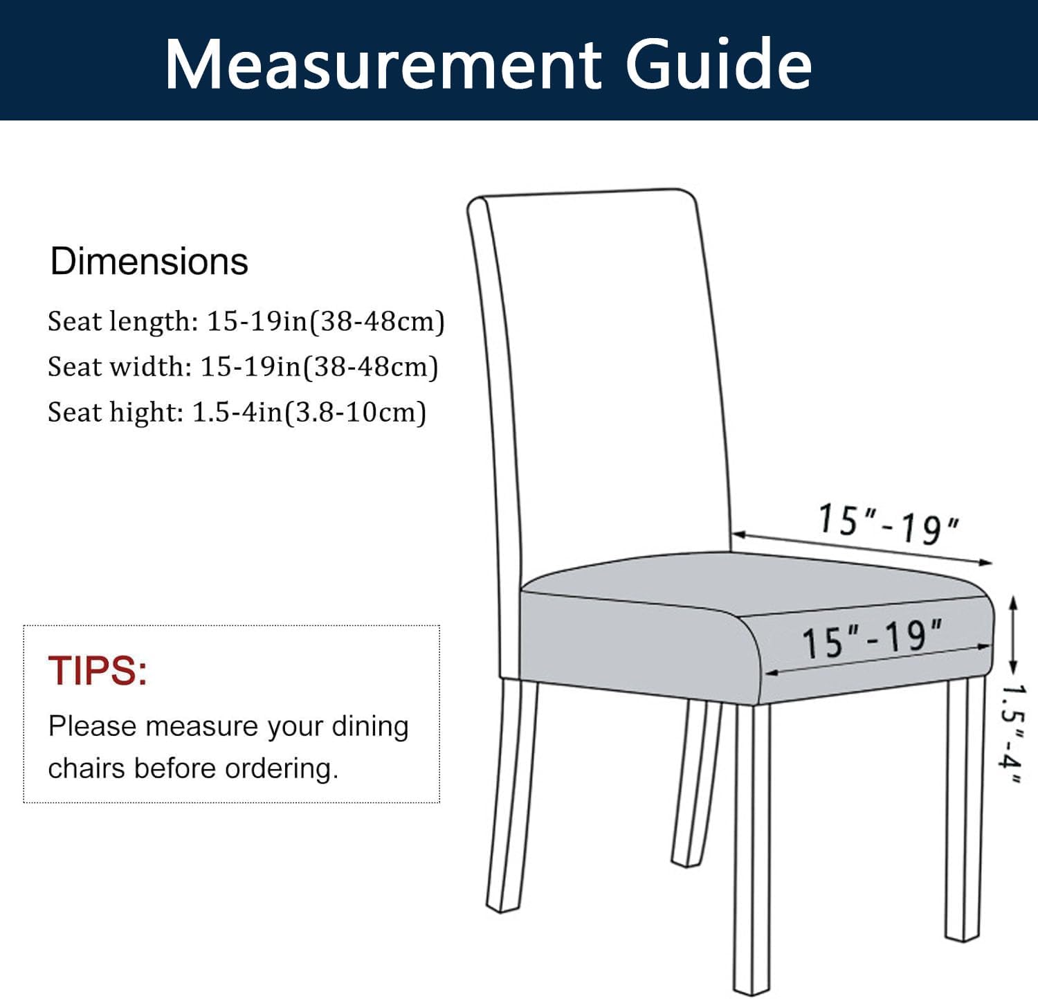 Waterproof Dining Chair Seat Covers Set, Stretch Chair Covers Nonslip Washable Seat Covers for Dining Room Seat Covers (Navy Blue,6 PCS)