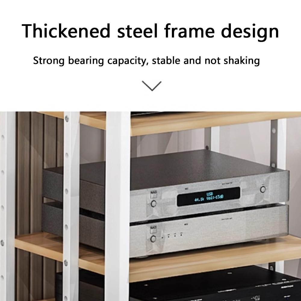 Meuble stéréo réglable à 4 niveaux pour lecteurs CD/DVD, étagère de rangement pour supports audio/vidéo, support d'angle pour salons, salles de réunion et d'enregistrement - Design blanc mod