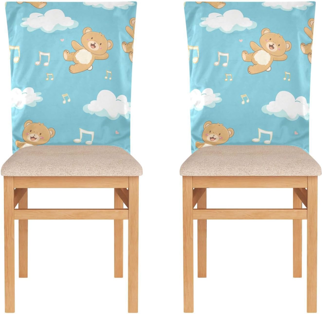 ALAZA Bears Music Notes Chair Back Cover Set of 6, Washable Reusable Removable Chair Slipcovers Decorative Chair Cover for Home Kitchen Wedding Party