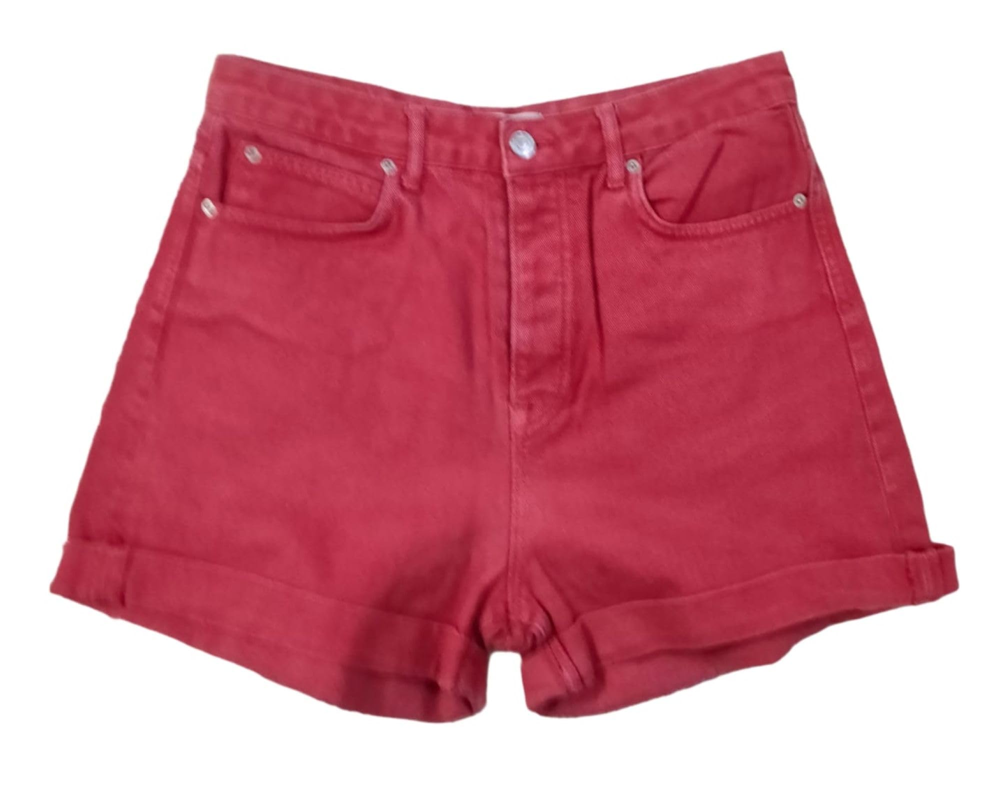 happening Plus Size Women Non Stretch Denim Shorts - Length 16 inch - HIGH Rise - Fuchsia Rose Color - Waist Size (M) 30 to (L) 32 inches-picture-48